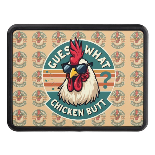  Funny Retro Chicken Butt Joke Design Trailer Hitch Cover (Front)