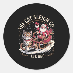 Funny Retro Christmas Cat Classic Round Sticker