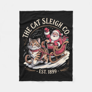Funny Retro Christmas Cat Fleece Blanket