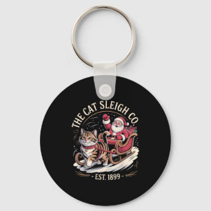 Funny Retro Christmas Cat Keychain