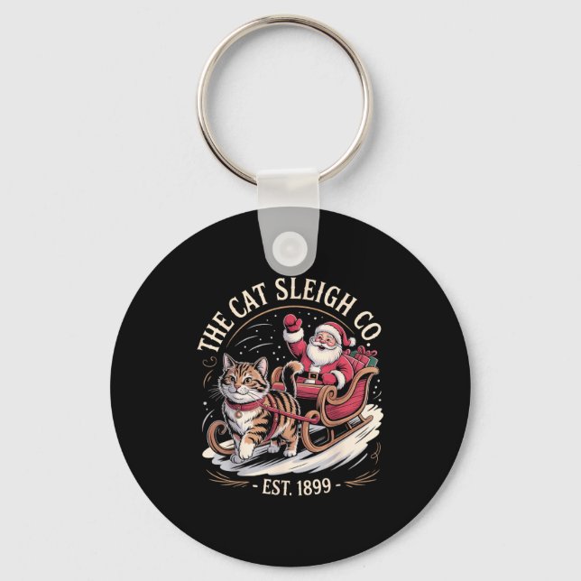 Funny Retro Christmas Cat  Keychain (Front)
