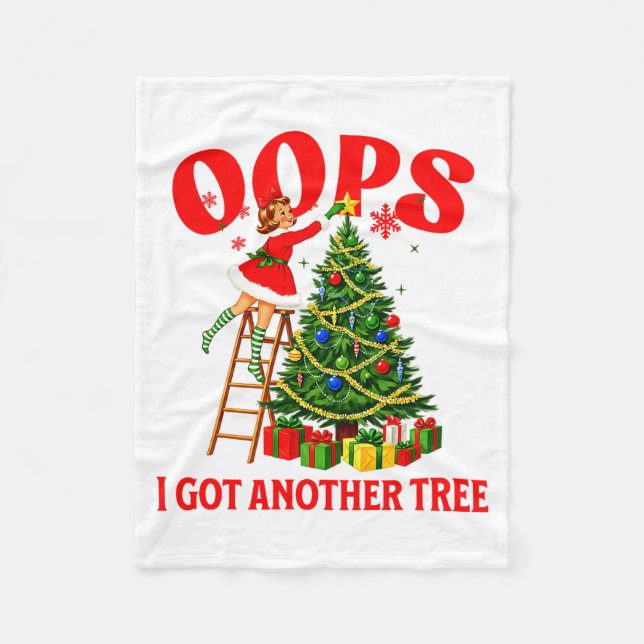 Funny Retro Christmas Oops I Got Another Tree Prem Fleece Blanket (Front)