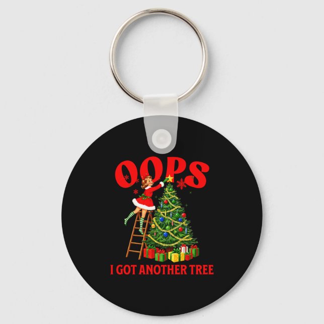 Funny Retro Christmas Oops I Got Another Tree Prem Keychain (Front)