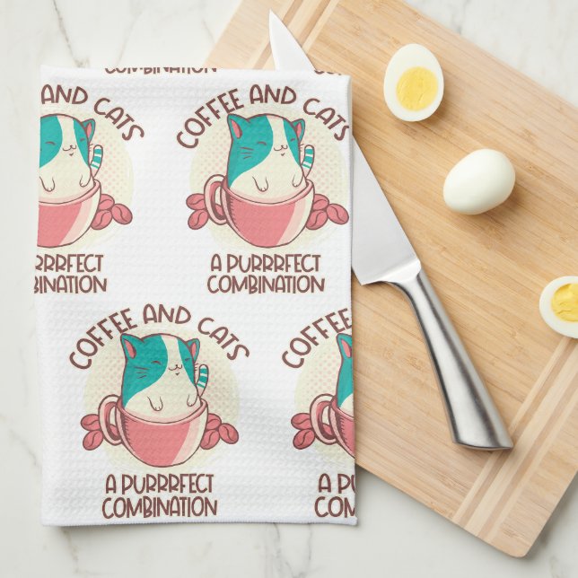 Funny Retro Coffee and Cats Kitchen Towel (Quarter Fold)