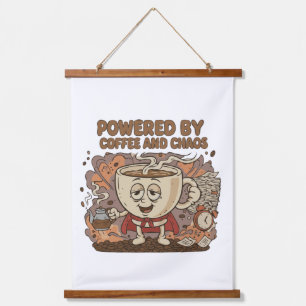 Funny Retro Coffee Superhero   Powered by Coffee  Hanging Tapestry