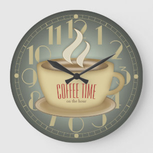Funny Retro Coffee Time Custom Colour Large Clock