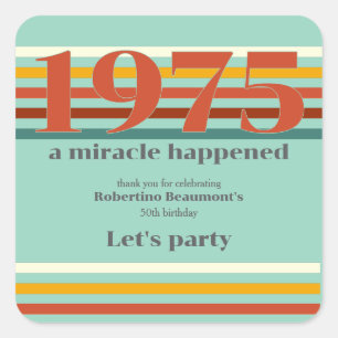 Funny Retro Colors 50th Birthday Party Square Sticker