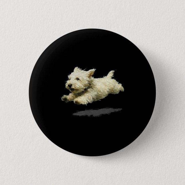 Funny retro cute running dog art print  2 inch round button (Front)