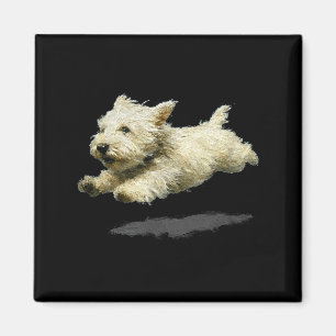 Funny retro cute running dog art print magnet