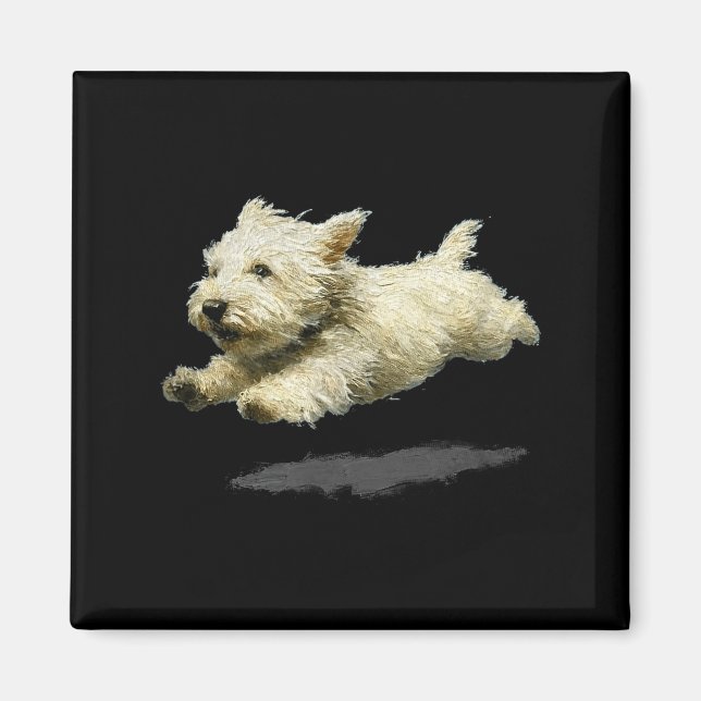 Funny retro cute running dog art print  magnet (Front)