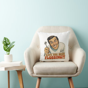 Funny Retro Dentist Have You Been Flossing Meme Throw Pillow