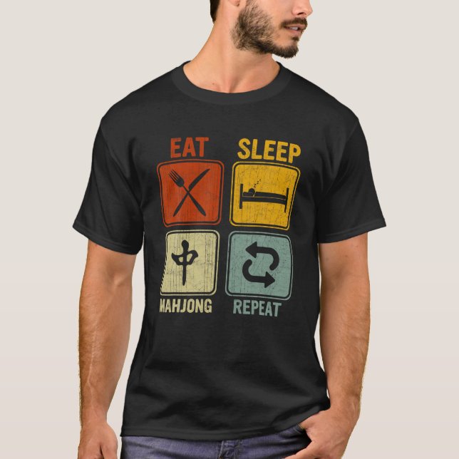Funny Retro Design For Men Women Eat Sleep Mahjong T-Shirt (Front)