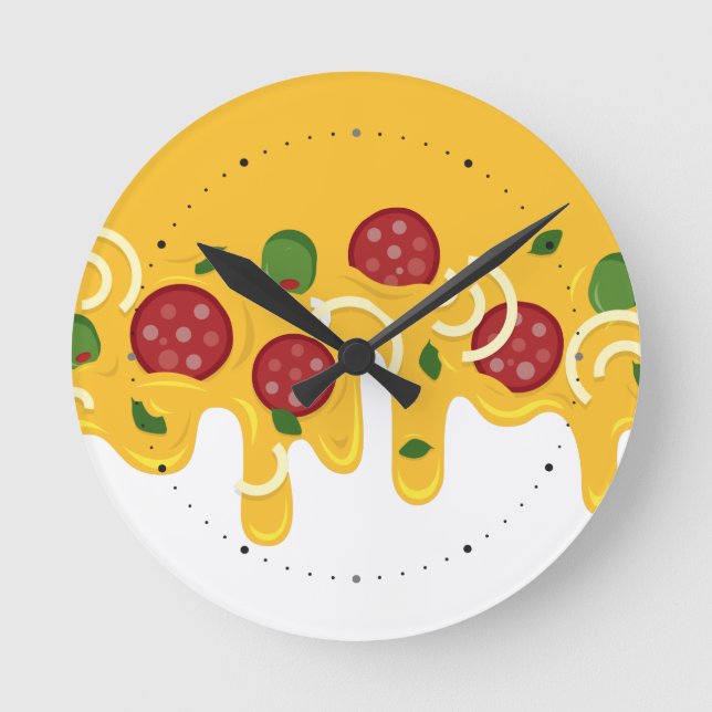 Funny Retro Dripping Pizza Cheese Keto Party Round Clock (Front)