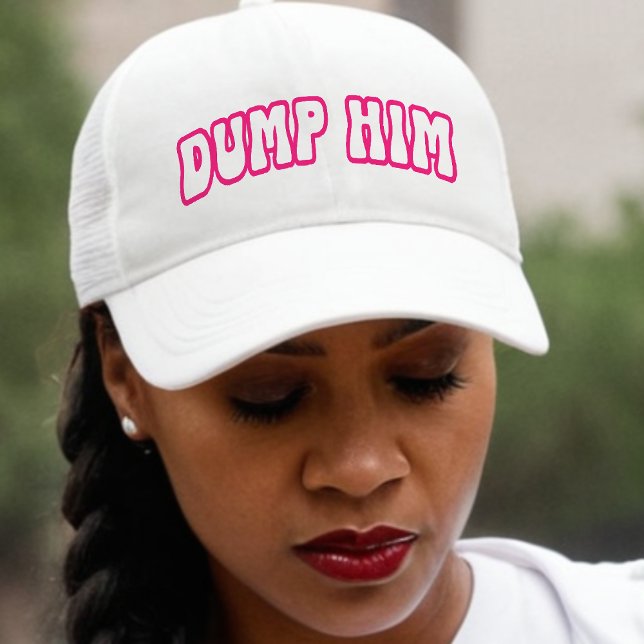 Funny Retro Dump Him Breakup Divorce White & Pink Trucker Hat (Creator Uploaded)