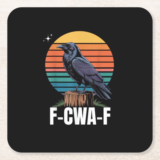 Funny Retro F-Caw-F Bird Crow Crow Bird  Square Paper Coaster (Front)