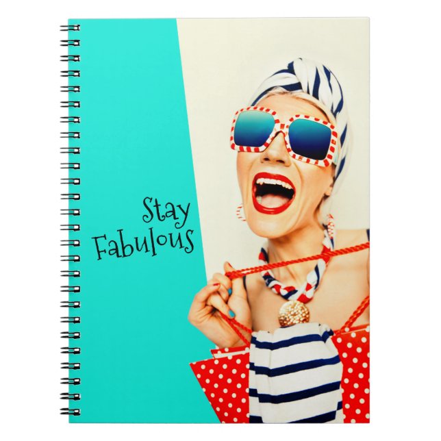 Funny Retro Fabulous Beach Woman in Sunglasses Notebook (Front)