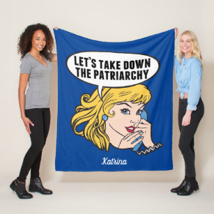 Funny Retro Feminist Pop Art Anti Patriarchy Blue Fleece Blanket