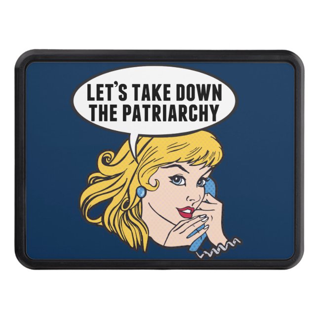 Funny Retro Feminist Pop Art Anti Patriarchy Blue Trailer Hitch Cover (Front)