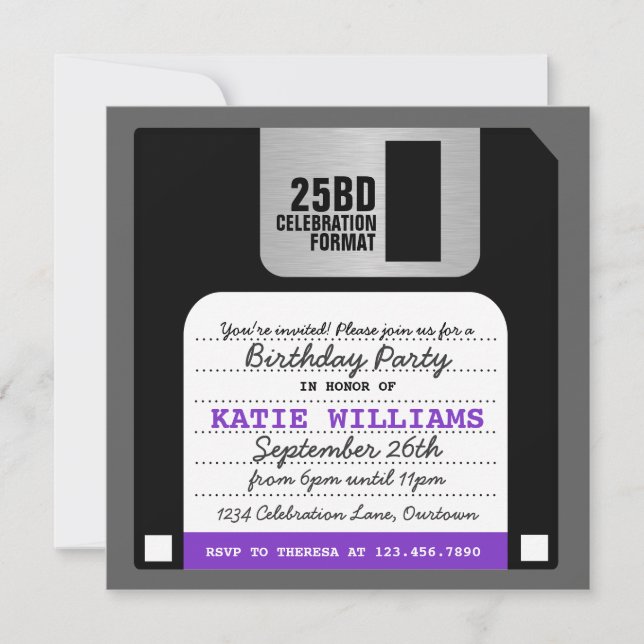 Funny Retro Floppy Disc Party Invitation (Front)