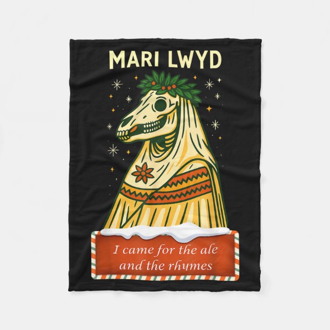 Funny Retro Folklore Skeleton Horse Mari Lwyd Yule Fleece Blanket (Front)