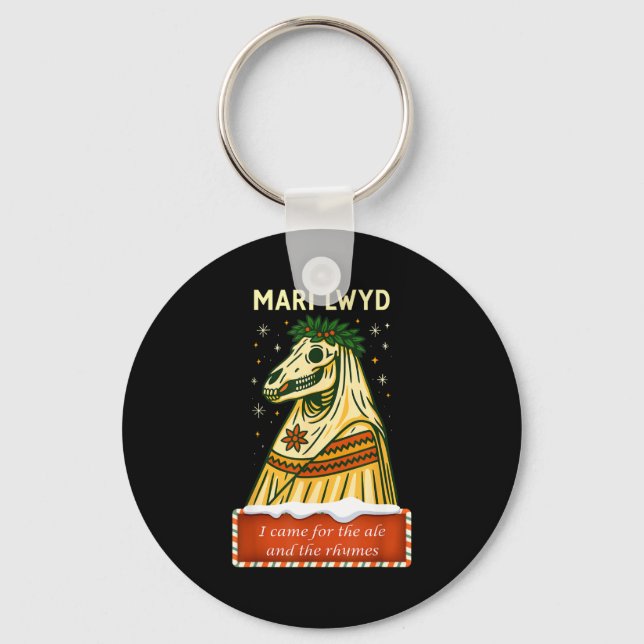 Funny Retro Folklore Skeleton Horse Mari Lwyd Yule Keychain (Front)