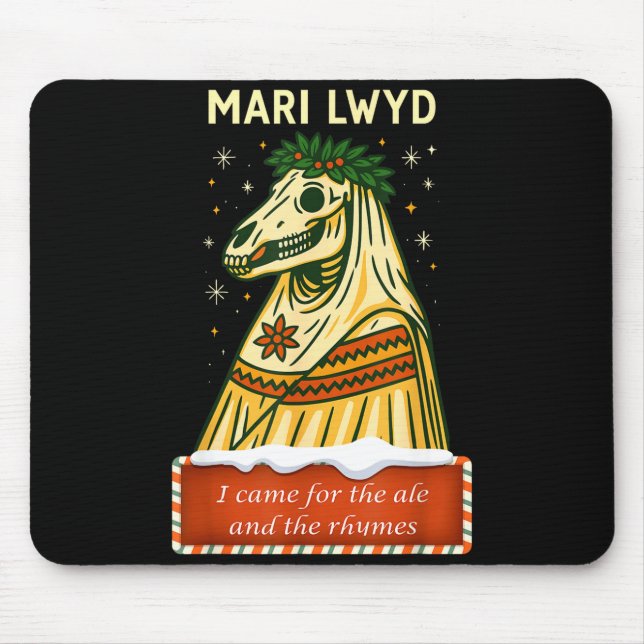Funny Retro Folklore Skeleton Horse Mari Lwyd Yule Mouse Pad (Front)