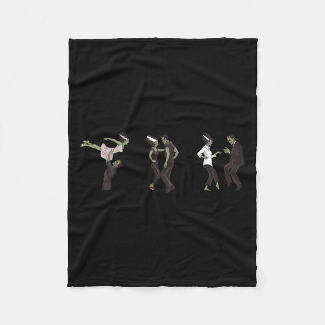 Funny Retro Frankenstein Monster And Bride Dancing Fleece Blanket (Front)