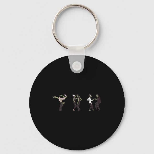 Funny Retro Frankenstein Monster And Bride Dancing Keychain (Front)