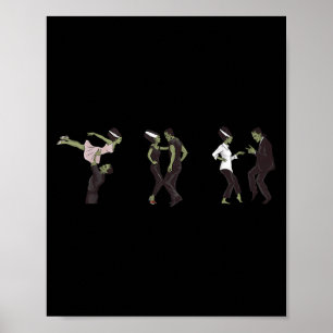 Funny Retro Frankenstein Monster And Bride Dancing Poster
