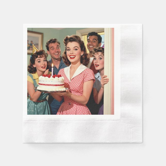 Funny Retro Friends Celebrating a Birthday Napkin (Front)