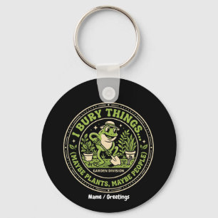 Funny Retro Frog Badge I Bury Things Gardening Keychain