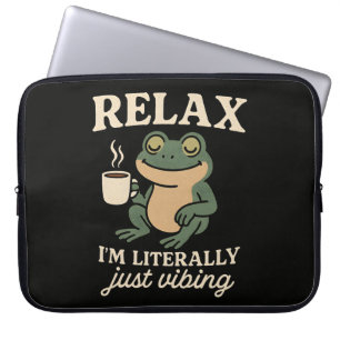 Funny Retro Frog Vibing Aesthetic Meme T-Shirt Laptop Sleeve