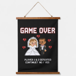 Funny Retro Gamer Wedding "Game Over" Pixel Art Hanging Tapestry