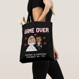 Funny Retro Gamer Wedding "Game Over" Pixel Art Tote Bag