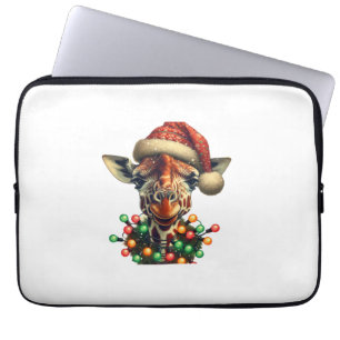 Funny Retro Giraffe Lover Santa Christmas Tree Lig Laptop Sleeve