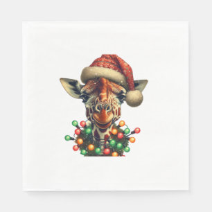 Funny Retro Giraffe Lover Santa Christmas Tree Lig Napkin