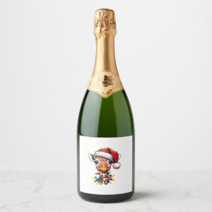 Funny Retro Giraffe Lover Santa Christmas Tree Lig Sparkling Wine Label