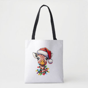 Funny Retro Giraffe Lover Santa Christmas Tree Lig Tote Bag
