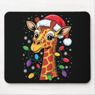 Funny Retro Giraffe Lover Santa Hat Christmas Ligh Mouse Pad