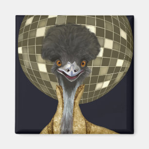 Funny Retro Golden Disco Ball Emu Bird Magnet