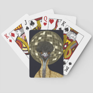 Funny Retro Golden Disco Ball Emu Bird Playing Cards