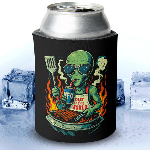 Funny Retro Green Alien UFO BBQ Grill Sunglasses Can Cooler