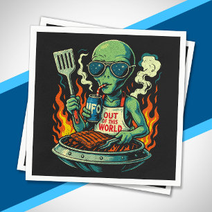 Funny Retro Green Alien UFO BBQ Grill Sunglasses Napkin