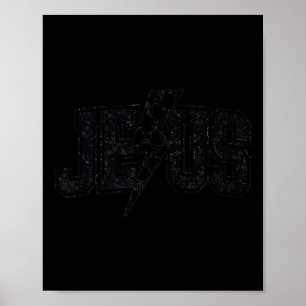 Funny Retro Groovy Chequered Jesus Lightning Bolt Poster