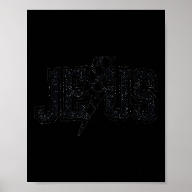 Funny Retro Groovy Chequered Jesus Lightning Bolt  Poster (Front)