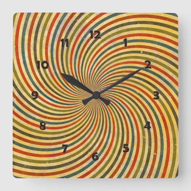 Funny Retro Grunge Swirl + your idea Square Wall Clock (Front)