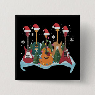 Funny Retro Guitar Christmas Tree Holiday Xmas 2 Inch Square Button