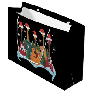 Funny Retro Guitar Christmas Tree Holiday Xmas Large Gift Bag