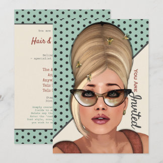 Funny Retro Hair And Beauty Salon Event Invitation