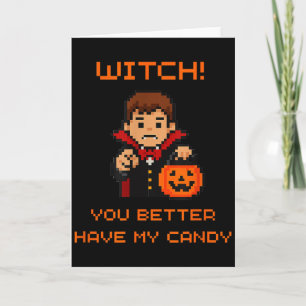 Funny Retro Halloween Trick Or Treat  Card